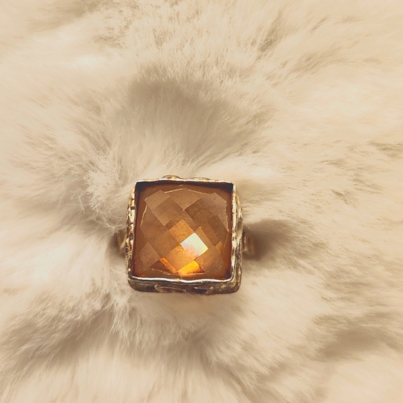 Orange Crystal and Silver Ring - Picture 1 of 8